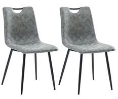Chaise de salle à manger simili cuir gris foncé et métal noir Blindee - Lot de 2