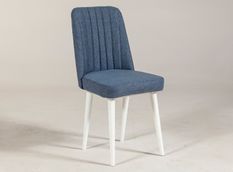 Chaise de salle à manger tissu bleu et bois de pin blanc Mareva