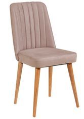Chaise de salle à manger tissu rose pale et bois de pin naturel Mareva