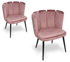 Chaise design voluptueuse velours rose et pieds métal noir - Lot de 2