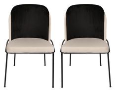 Chaise design assise velours noir et crème avec pieds métal noir Kareen - Lot de 2