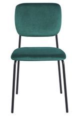 Chaise design avec assise velours vert et pieds en métal noir Kara