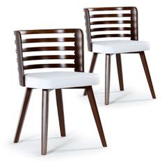 Chaise design bois noisette et simili blanc Rouby - Lot de 2