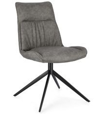 Chaise design simili cuir gris et pieds acier noir Jowka - Lot de 2