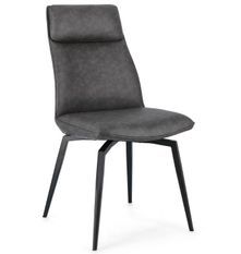 Chaise design simili cuir gris et pieds acier noir Lowra - Lot de 2