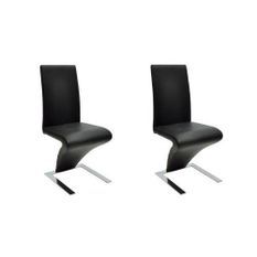 Chaise design simili cuir noir et pieds métal chromé Théo - Lot de 2