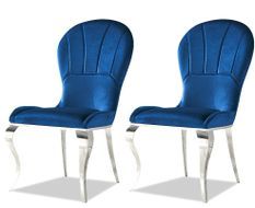 Chaise design velours bleu et pieds acier chromé Sanda - Lot de 2