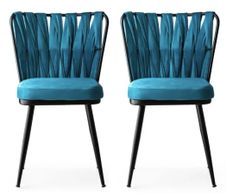 Chaise design velours bleu turquoise et pieds doré Ribaldi - Lot de 2