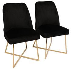 Chaise design velours noir et pieds doré Skyma - Lot de 2