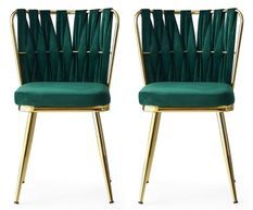 Chaise design velours vert et pieds doré Ribaldi - Lot de 2