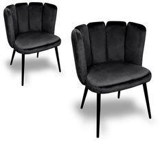 Chaise design voluptueuse velours noir et pieds métal noir - Lot de 2