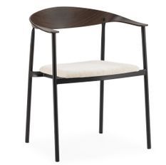 Chaise empilable KALIKO - Métal noir, bois noyer et tissu blanc