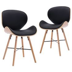 Chaise en bois clair et simili cuir noir Tulipa - Lot de 2