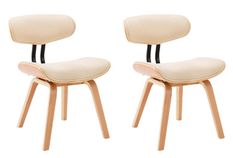Chaise en bois clair et similicuir beige Pride - Lot de 2
