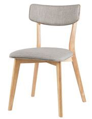 Chaise en bois de chêne et tissu gris clair Bonka