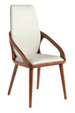 Chaise en bois de frêne couleur noyer et simili cuir blanc Niva