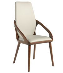 Chaise avec accoudoir Niva - Noyer et simili cuir beige clair