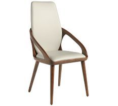 Chaise avec accoudoir NIVA - Noyer et simili cuir beige clair