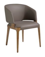 Chaise en bois de frêne et cuir écologique taupe Alissia