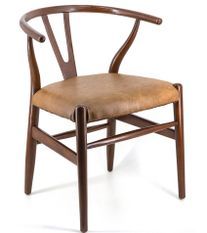 Chaise en bois massif marron et assise en cuir Kuiza