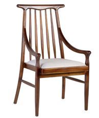 Chaise en bois massif marron et assise en tissu beige clair Bouka
