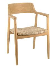 Chaise en bois massif naturel et assise en rotin Louika