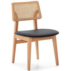 Chaise en bois massif, simili cuir et rotin MAVY