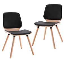 Chaise en bois naturel et simili cuir noir Klazo - Lot de 2