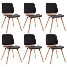Chaise en bois naturel et simili cuir noir Klazo - Lot de 6
