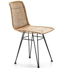 Chaise en osier naturel et pieds en métal noir BAKEL