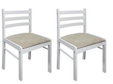 Chaise hévéa massif blanc et assise tissu Yano - Lot de 2