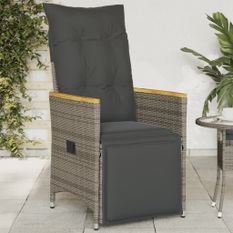 Chaise inclinable de jardin avec coussins gris résine tressée