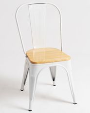 Chaise industrielle acier blanc brillant et assise pin massif clair Kontoir - Lot de 2