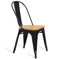 Chaise industrielle acier noir et assise bois massif clair Woody