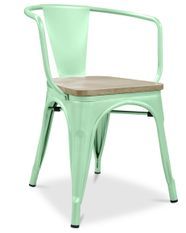 Chaise industrielle REKO avec accoudoirs en acier brillant et bois massif naturel – Empilable