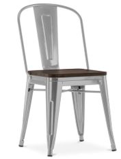 Chaise industrielle REKO en acier brillant et assise en bois massif marron – Style vintage
