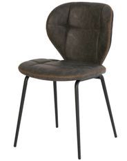 Chaise industrielle similicuir gris vieilli et pieds métal noir Dika