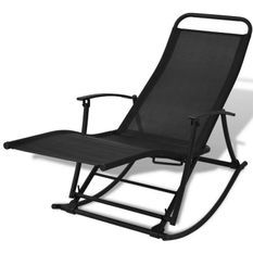 Chaise longue à bascule pliable textilène et métal noir Nolie