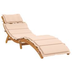 Chaise longue avec coussin beige bois d'acacia solide