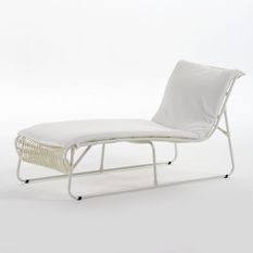 Chaise longue avec coussin rotin synthétique et métal blanc Cassia