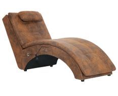 Chaise longue électrique vintage simili cuir marron vieilli et pieds pin massif Barielle
