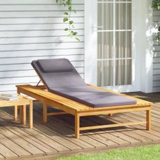 Chaise longue et coussin/oreiller gris foncé bois massif acacia
