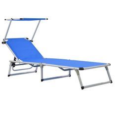 Chaise longue pliable avec auvent textilène bleu et métal Pegun