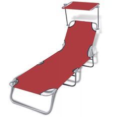 Chaise longue pliable avec auvent tissu rouge et métal Sher