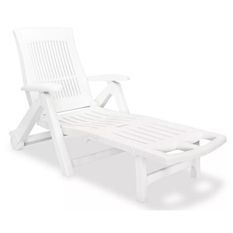 Chaise longue pliable avec repose-pieds plastique blanc Bouka