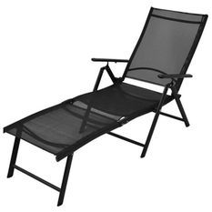 Chaise longue pliable textilène et métal noir Derino