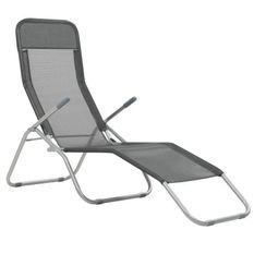 Chaise longue pliable textilène gris et métal Fapen - Lot de 2