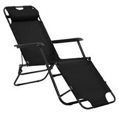 Chaise longue pliable tissu et métal noir Cordi - Lot de 2