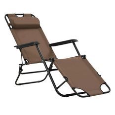 Chaise longue pliable tissu marron et métal Cordi - Lot de 2
