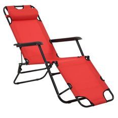 Chaise longue pliable tissu rouge et métal Cordi - Lot de 2